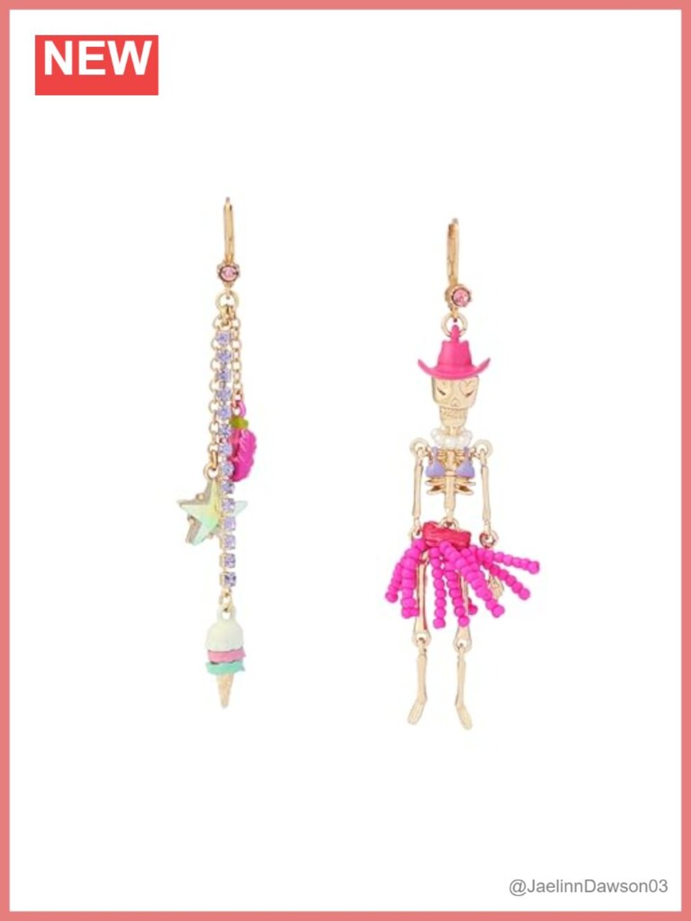 Spooky Summer Skeleton Mismatched Drop Dangle Earrings Glass Crystal Nickel Free